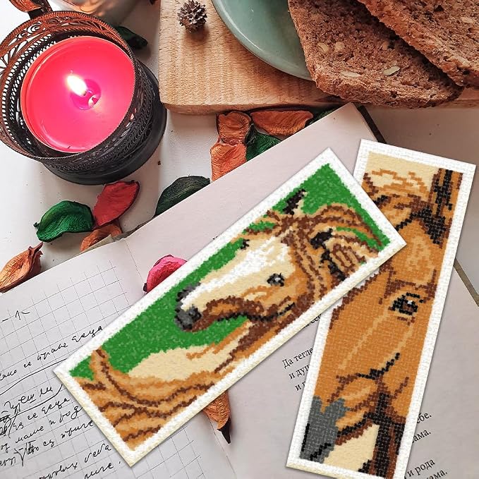 ORIGACH 6 Set Horse Cross Stitch Bookmark Kit for Beginner with Backing Felt Floss Instructions DIY Stamped Embroidery Bookmark Kit for Adults, Book Lovers