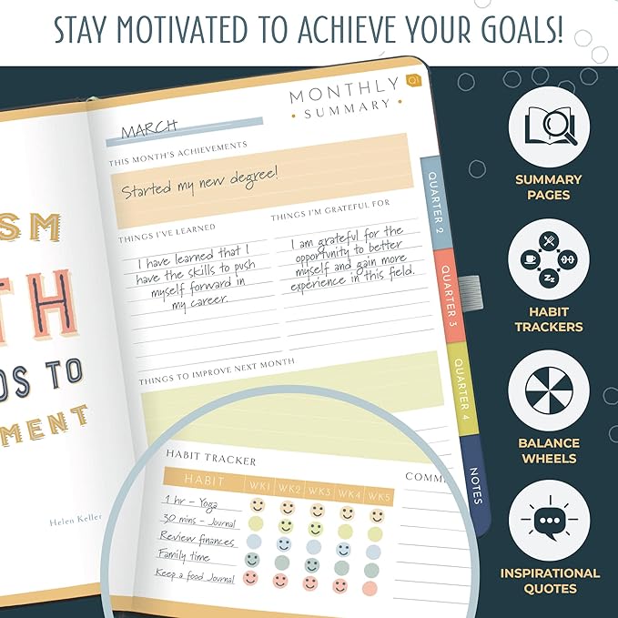Boxclever Press Goal Planner. 12 Month Undated Planner to Boost Productivity & Achieve Your Goals. Life Planner with Weekly Planner Pages, Habit Tracker & Planner Stickers - 8.5 x 5.5''(Iridescent)