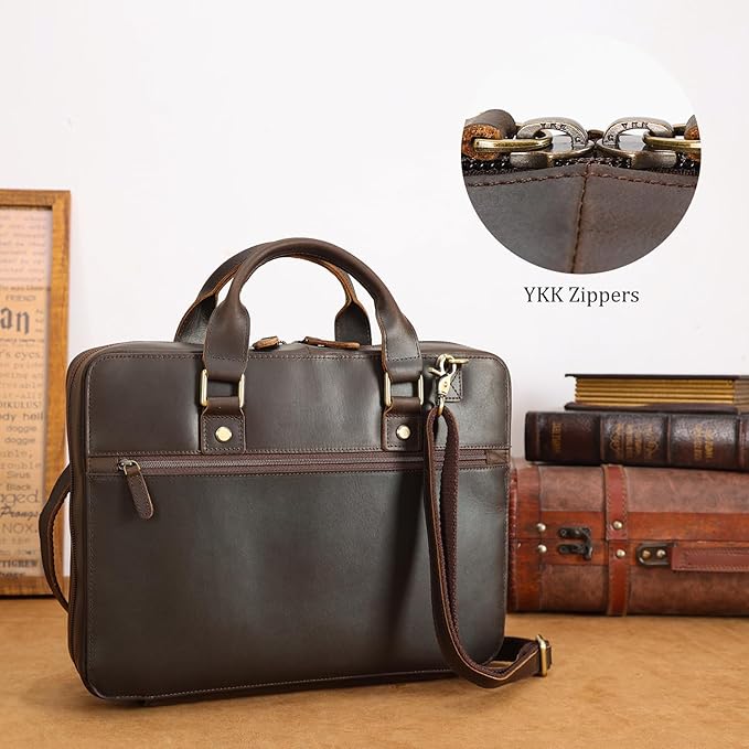 Polare Full Grain Leather Bible Cover Bag with Handle & Strap, Large Bible Carrying Case Organizer for Church Bible Study, Premium Christian Gift for Men and Women