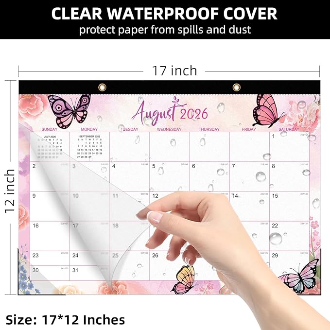 Tcamp Desk Calendar 2026-2027, Large Desktop/Wall Monthly Calendar (Jul. 2026 - Dec. 2027) 17'' x 12'' School Year Wall Desk Planner for Teacher Family School Office Supplies (Butterflies)