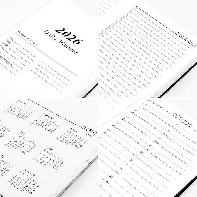 KESOTE 2026 Daily Hourly Planner - One Page a Day, 2026 Diary 5.7 x 8.3" Hardcover Monthly Agenda 12 Month A5 College Notebook Planner, Black