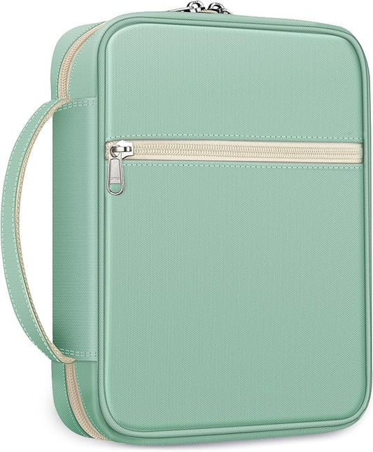 FINPAC Bible Cover, Carrying Book Case Church Bag Bible Protective with Handle and Zippered Pocket, Gift for Mother Lady Women Men, Light Green
