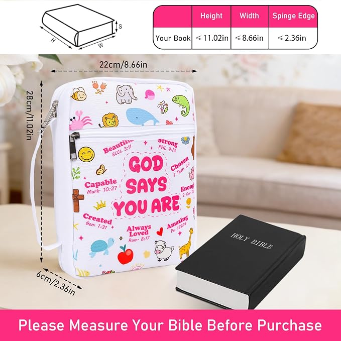 Wxiben Bible Cover Case for Women - Bible Carrying Case with Handle and Zippered Pocket Animal God Says You are Bible Holder Bags Christian Gifts for Girls Church Bible Study Supplies Accessories