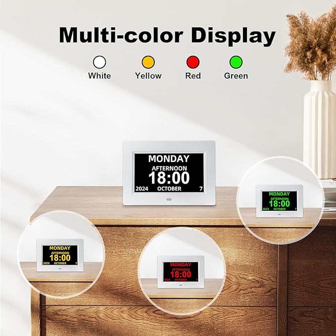 LiviNGPAi Digital Calendar Alarm Clock for Seniors, Electric Large Display with Date Day of Week Time Clock, 12 Custom Alarms, Auto-Dimming, Medication Reminder, Dementia-Friendly Design