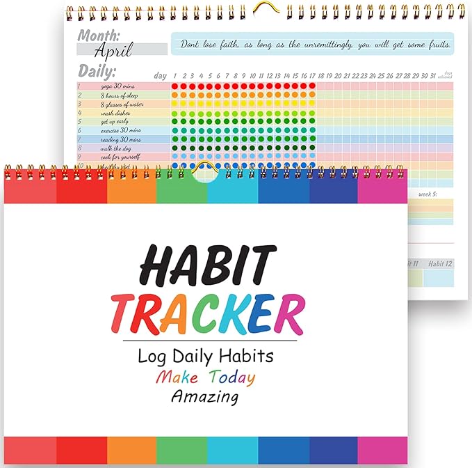gisgfim Habit Tracker Calendar Motivational Habit Tracking Journal Inspirational Goal Planner with Spiral Binding Beautiful Weekly Undated 12+2 Month Journal