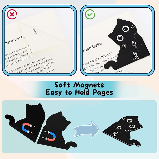 10Pcs Magnetic Bookmarks Cute Black Cat Bookmark, Cat Party Favors Gifts for Kids School Classroom, Black Cat Gifts for Reading Women, Bookish Gifts for Book Lovers