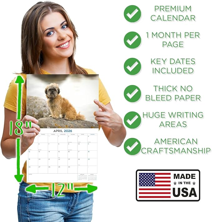 2025 2026 Shih Tzu Calendar - Dog Breed Monthly Wall Calendar - 12" x 18" Open - Thick No-Bleed Paper - Giftable - Academic Teacher's Planner Calendar Organizing & Planning - Made in USA