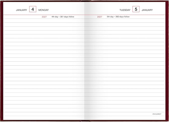 AT-A-GLANCE 2027 Daily Planner, Standard Diary, 5" x 7.5" Reminder Journal, Hardcover, Red (SD3871327)