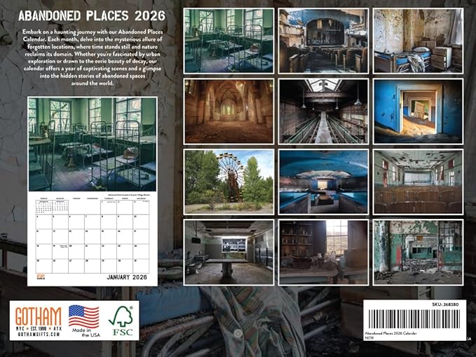 Abandoned Places Calendar 2026 Monthly Wall Calender 12 Month | American Made In The USA