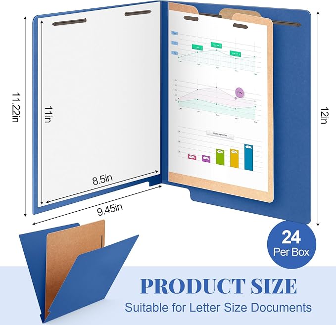 Skyygemm 24 Pack Large Classification Folders, 1 Divider Pressboard File Folder with Fasteners, Expanding File Organizer Bulk for School Teachers, Office Employee, Coworker, Staff(Blue)