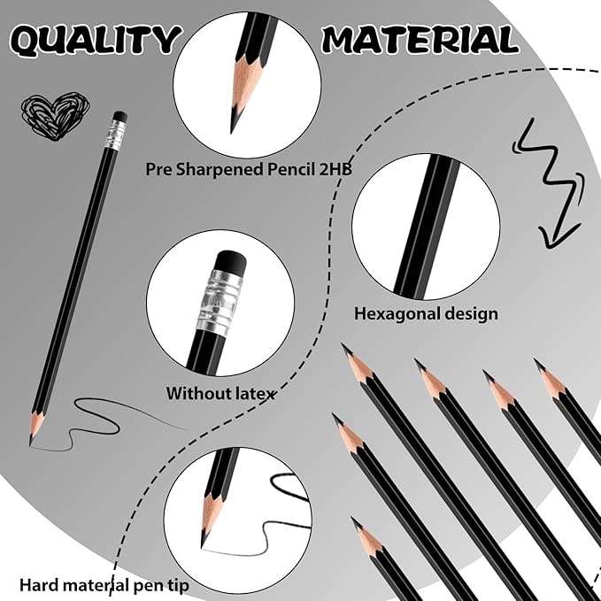 48 PCS Black Pencils Bulk with Eraser, Pre-Sharpened HB Pencils for Writing & Drawing, School Supplies for Kids Homework, Tests, Art Crafts & Teacher Grading (Black)