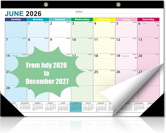 2026-2027 Calendar, Desk Calendar 2026-2027 from Jun 2026 to Dec 2027, Large 17" x 12" Wall Calendar Monthly Planner for Office Home, Teacher Desk Organizer Household Supplies