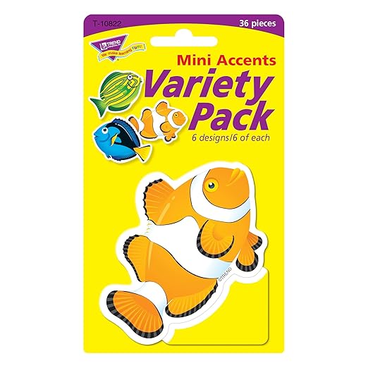 Trend Fish Mini Accents Variety Pack, Classroom Bulletin Board Cut Outs, 3 Inches, 36 Count