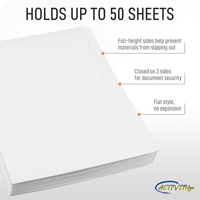 White File Jackets, Flat-No Expansion, Letter Size, Reinforced Straight-Cut Tab, 10 Pack (White)