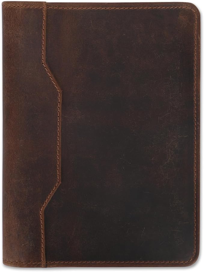 Leather Junior Padfolio for Men Women Business Portfolio Folder Compact 5 x 8 Legal Pad Organizer with Pen Loop Professional Resume Interview Document Holder Padfolio (Dark Brown)