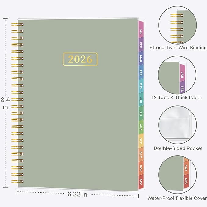 2026 Appointment Book, 30 Minutes-Hourly, Weekly ＆ Monthly Calendar Planner 2026, Jan 2026 - Dec 2026, 6.2'' x 8.4'', 2026 Daily Planner with Tabs ＆Pocket, Flexible Cover, Great for Office, Home, School