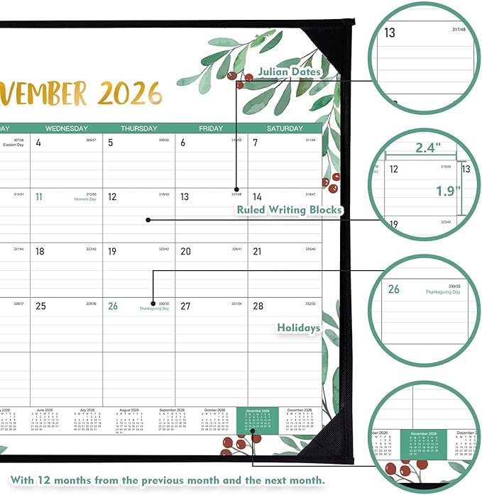 Desk Calendar 2026-2027 - Desk Calendar 2026-2027 Large 22'' x 17'', from July 2026 to December 2027, 18 Months Calendars with Protect Corner