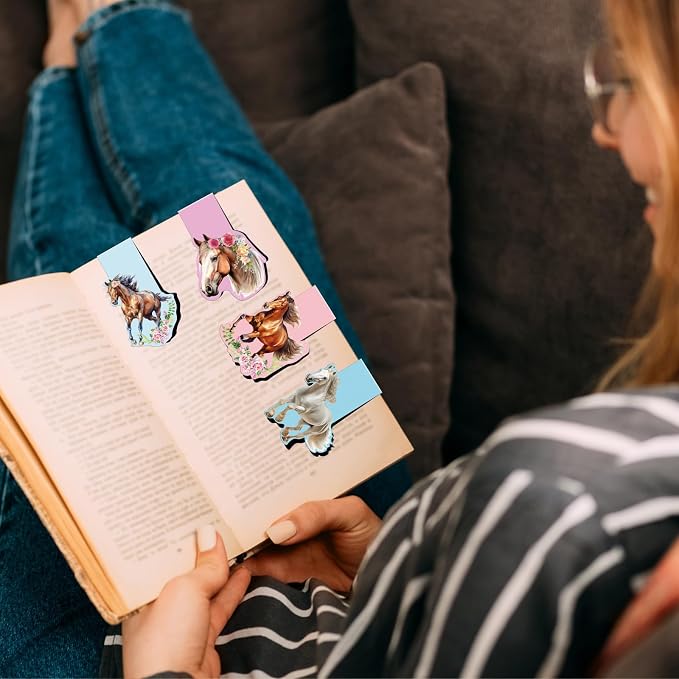 Wxiben Horse Shaped Magnetic Bookmark - 6 Pcs Funny Animal Magnetic Bookmarks Horses Book Mark Magnets Page Marker Clip Gift for Women Men Book Lovers Reading Office Bookworms