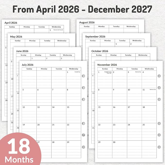 Forvencer 2026 Monthly Planner Refills, Apr 2026 - Dec 2027, 6-Hole Punched Planner Inserts with Colorful Monthly Tabs, Calendar Organizers for A5 6-Ring Binders, 5-3/4" x 8-1/4"