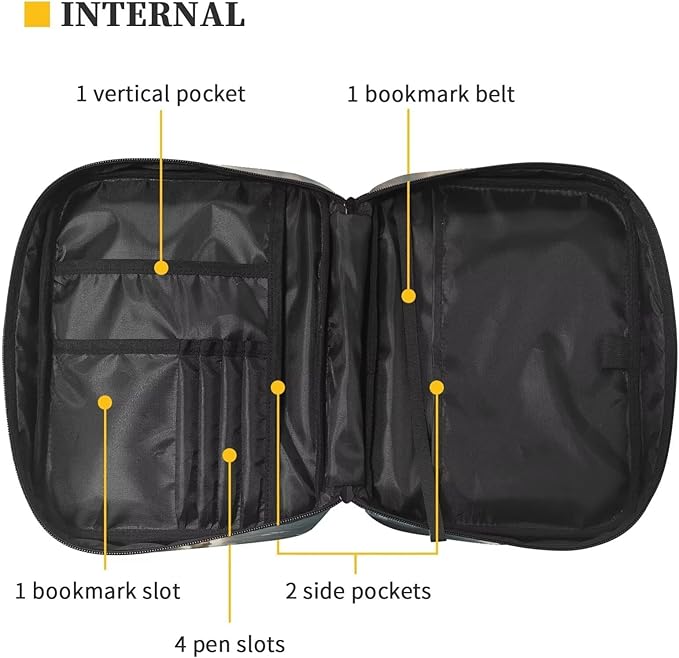 Suobstales Cross Angel Wings Print Bible Cover Portable Carrying Book Case Multi-Functional Bible Case Bible Organizer Case with Handle and Zippered Back Pocket