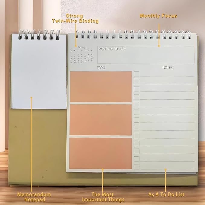 Small Desk Calendar 2026, Standing 2026 Desk Calendar, Jan 2026 to Dec 2026, 8" x 10", Monthly Flip Desktop Calendar with To Do List, Your Personal Desk Planner Orgazier with Pocket for Work Office