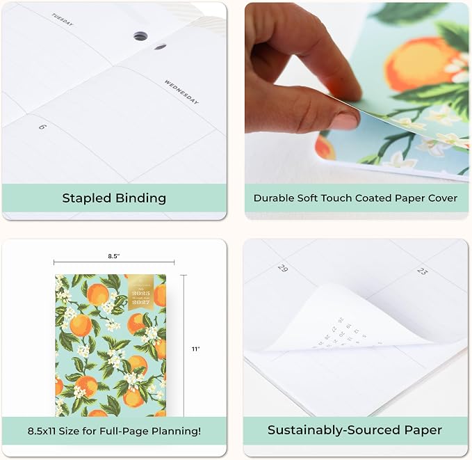 Blue Sky Day Designer 2025-2026 Monthly Academic Year 24 Month Planner Calendar, July 2025 - June 2027, 8.5" x 11", Flexible Cover, Stapled Binding, Orange Blossom Mint