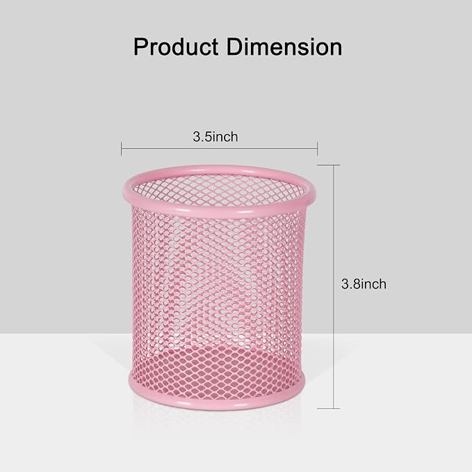 EasyPAG Pencil Holder for Desk, 2 Pack Metal Pen Organizer, Mesh Pencil Cup Organizer for Home, Office, Classroom, School, Pink