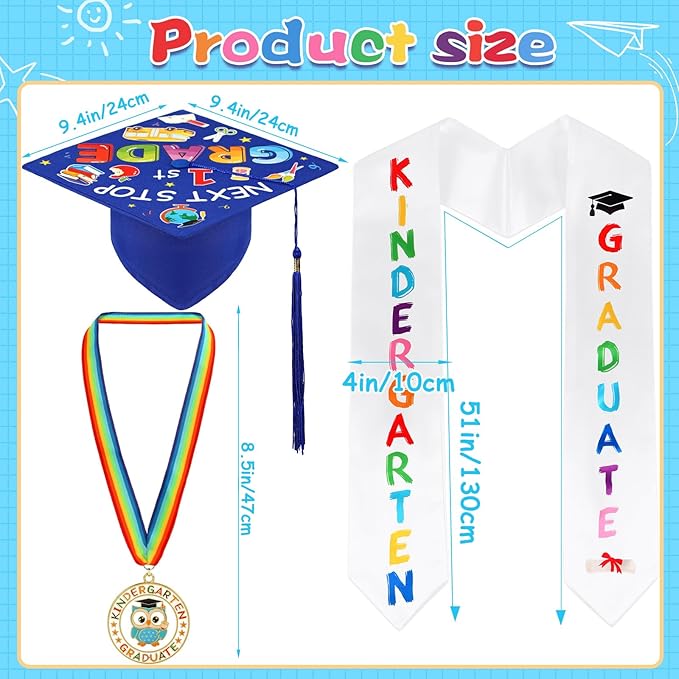Kindergarten Graduation Cap Stole Medal Set, 2026 Preschool Kindergarten Graduation Gifts Party Supply for Boys Girls