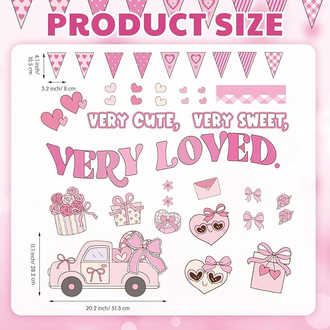 Glenmal Valentine's Day Bulletin Board Set Very Cute Sweet Loved Pastel Heart Girly Classroom Decoration Truck Flower Candy Cutouts for School Classroom Chalkboard Decoration