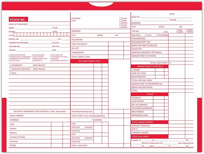 Printed Color Top Detailed Deal Jackets (100 per pack) - Vehicle Dealer Envelopes (Red)