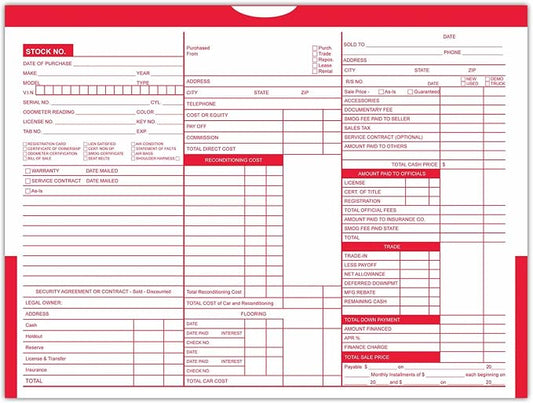 Printed Color Top Detailed Deal Jackets (100 per pack) - Vehicle Dealer Envelopes (Red)