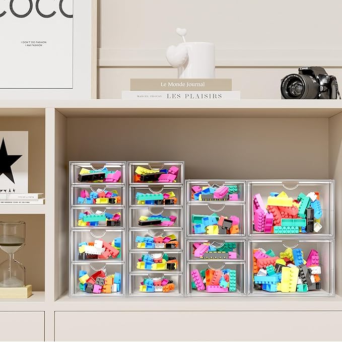 ARSTPEOE Makeup Acrylic Organizer with 17 Drawers(4 Sets), Desk Organizers and Accessories, Clear Makeup Organizer, Dustproof Storage Drawers for Office Art Craft Supplies