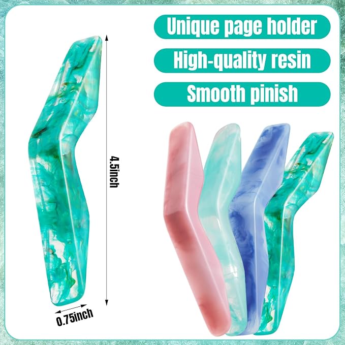 Eaasty 4 Pcs Thumb Book Page Holder for Reading Resin Book Opener Holder Multiple Colors Books Accessories Gifts for Reading Lovers Women Men(Light Colors)