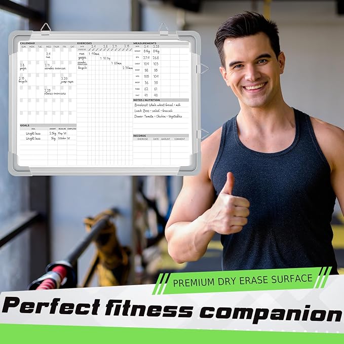 Lincia 24 x 18 Inch Fitness Tracker Whiteboard Workout Calendar for Home Gym Dry Erase Planner Hanging Removable to Do List for Wall Whiteboard with Aluminum Frame for Gym Program Christmas(Style C)