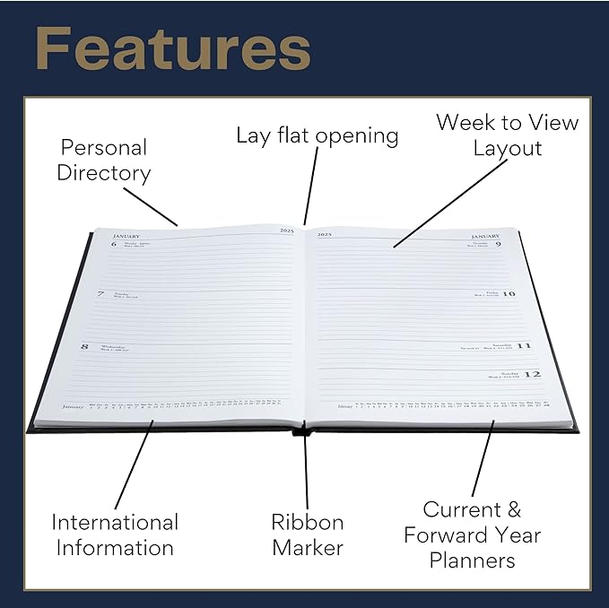 Collins Essential A5 Academic Year 2024-25 Week to View Diary - Dark Blue - Mid Year Academic Planner for Students and Teachers - ESSA53M.65-2425 - July 2024 to July 2025