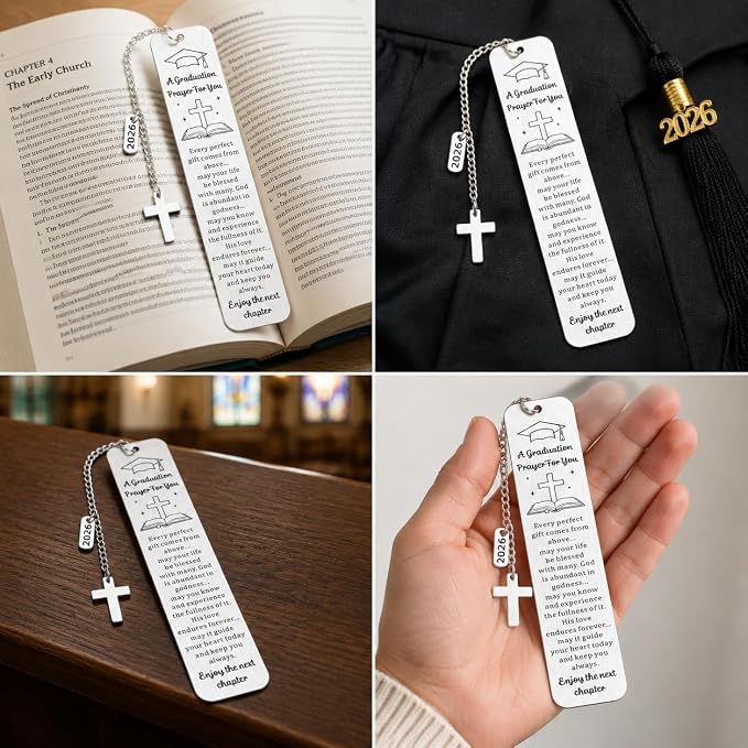 Christian Graduation Prayer Bookmark, Religious Graduation Gift for Him Her Women Men, Inspirational Bible Verse Bookmarks with Blessing, Class of 2026 Gifts for Senior High School College Graduates