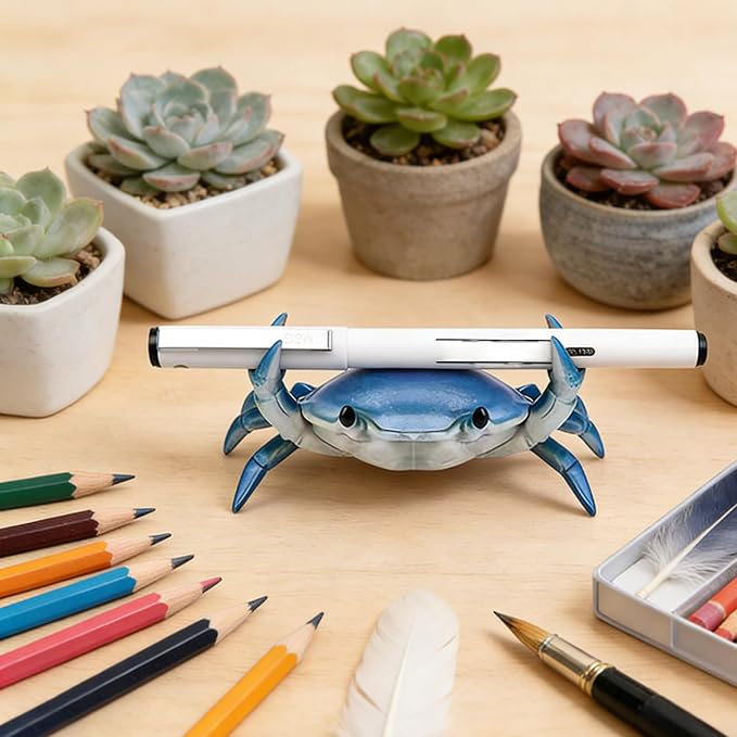 2 Pcs Crab Pen Holder, Creative Weightlifting Desk Crab Pen Holder Stand, Cute Desk Organizers and Accessories, Home School Studio Office Decor for Small Items Storage,Ideal Gift (Red+Blue)