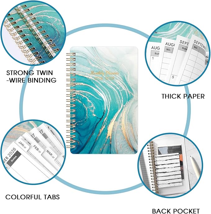 2026-2029 Pocket Planner/Calendar - 3 Year Monthly Planner 2026-2029, Jul 2026 - Jun 2029, 6.3" × 3.8", 36 Monthly Tabs, 8 Note Page, Twin-wire Binding, Inner Pocket, Perfect Organizer for Purse