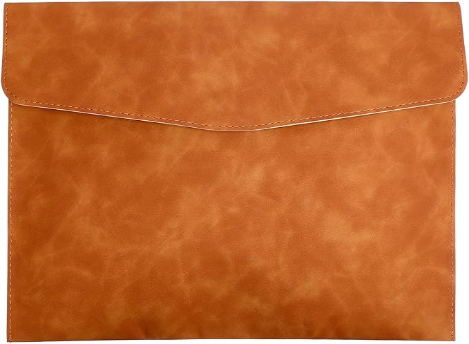 Leather Folder, Leather Envelope Document Folder A4 Flie Holder for Documents Letters Envelopes Waterproof Portfolio Brown PU Envelope Case with Snap Closure for Receipt Contract Paper Bills