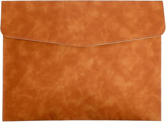 Leather Folder, Leather Envelope Document Folder A4 Flie Holder for Documents Letters Envelopes Waterproof Portfolio Brown PU Envelope Case with Snap Closure for Receipt Contract Paper Bills