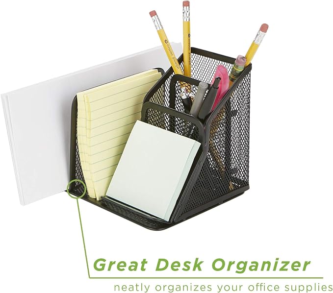 Mind Reader Desk Organizer 5-Compartment, 2-Piece Same Set Supplies and Accessories Storage For Office Desk (BLACK)