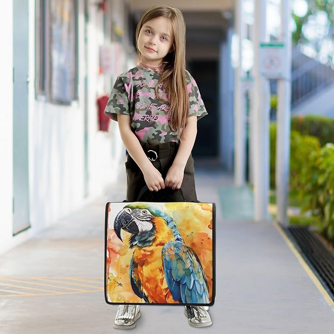 ALAZA Watercolor Parrot Portrait 3 Ring School Zipper Binder Bag Expanding File Folder Case Briefcase with Shoulder Strap