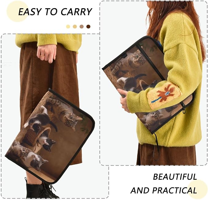 Cat Family Expanding Accordion File Folder with 13 Pockets and Zipper Closure