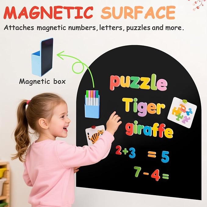 Magnetic Wall Decal 40x32 Inches Black Magnetic Wall Decal Arch Chalkboard with Multiple Accessories for Home Playroom