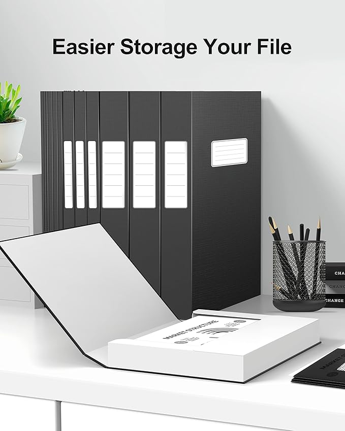 JiaWei A4 Storage File Boxes Document File Folder Vertical File Folders Organizer with Lids Letter Size 9.4×1.5×12.5 Inches Archives Filing Box for Office and School (Pack of 3, Black)