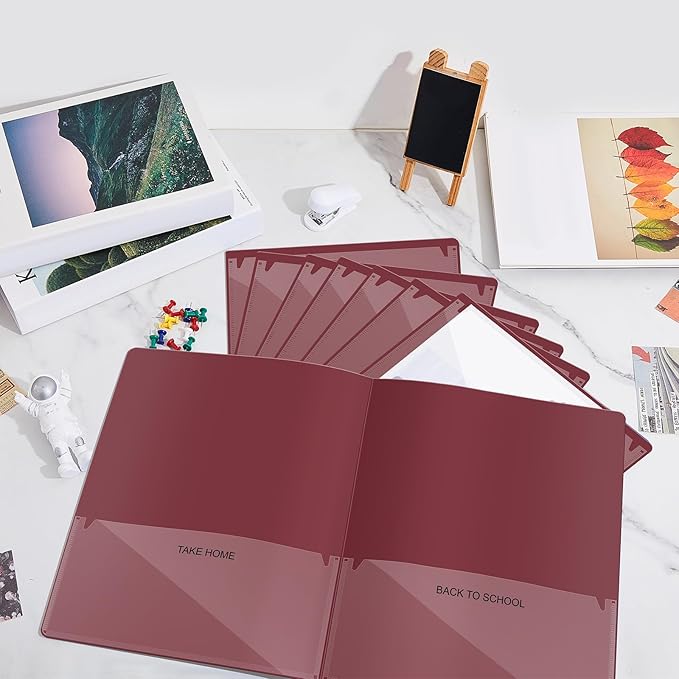 Henoyso 24 Pcs Folders with Pocket School to Home Folder Heavy Duty 2 Pocket Homework Folders with Clear Front Pockets for School Students Parent Teacher Communication (Maroon)