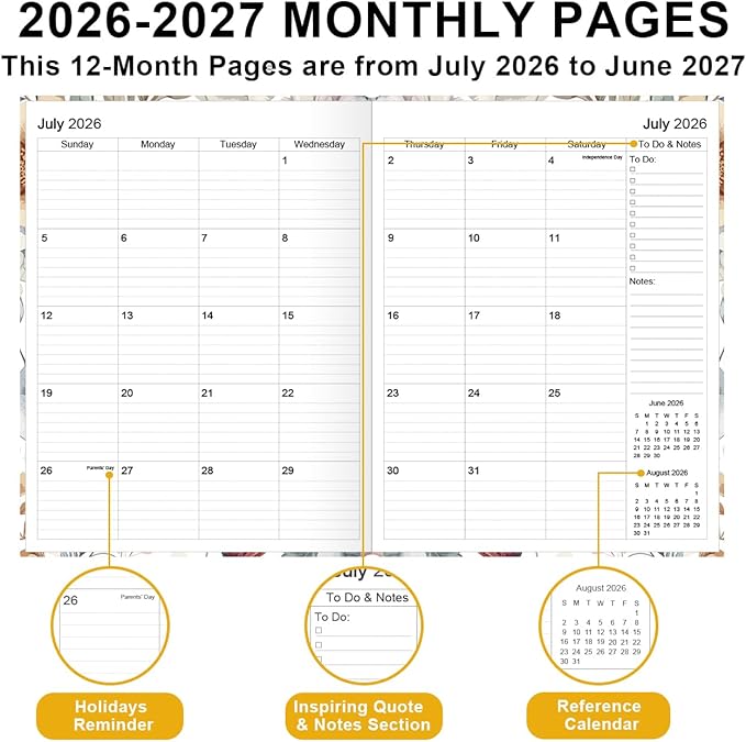 Planner 2026-2027 - 8.5'' × 11'' Weekly & Monthly Planner from July 2026 to June 2027, Large Planners 2026-2027 with Perfect Organizer, Hardcover, Inner Pocket, Colorful Large Flower