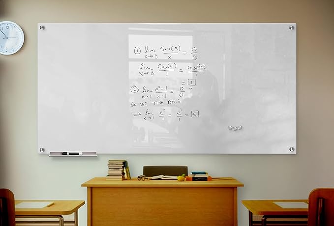 Glass Dry Erase Board for Wall - Magnetic Glass Board with White Surface - Frameless 48"x96" with Magnets, Markers, Eraser, Marker Tray by Fab Glass and Mirror