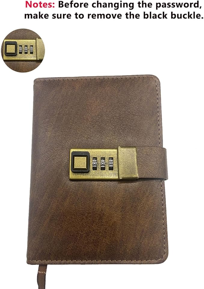 WEMATE Diary with Lock, A5 PU Leather Journal with Lock 240 Pages, Vintage Lock Journal Password Protected Notebook with Pen & Gift Box, Lock Diary Planner Organizer for Men and Women, 8.6x5.8in
