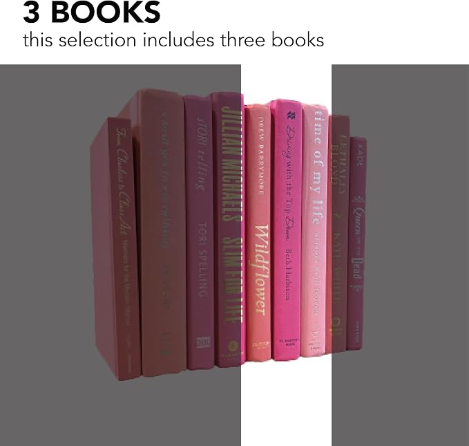 Decorative Accent for Home Decor – Real Books by Color® Interior Styling Piece for Bookshelf, Coffee Table, Design Display (Set of 3, Pink)